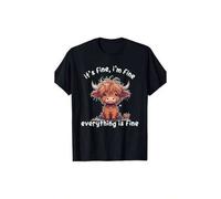 Shein Summer t Shirts It's Fine I'm Fine Everything Is Fine Cute Highland Cow T-Shirt, 100% Cotton