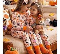 Shein Súper lindo estampado de calabaza dulce, floral, fantasma y lazo de Halloween, conjunto a juego para hermana, mejor amiga y familia, ropa de estar en