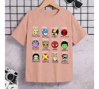 Shein Superhéroes de dibujos animados, personajes con temática de Marvel, lemas de letras, cine y televisión, impresión de patrones de personajes de cómics,