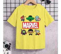 Shein Superhéroes de dibujos animados, personajes con temática de Marvel, lemas de letras, cine y televisión, impresión de patrones de personajes de cómics,
