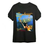 Shein Supertramp "Breakfast In America" Graphic Men's Short Sleeve T-Shirt - Black Cotton Knit, Casual Rock Band Legend Design, Machine Washable, Round Neck