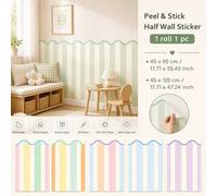 Shein SUPSTICKER 1 pieza Pegatina de pared a media altura con borde ondulado y rayas estilo macaron, papel tapiz removible de PVC autoadhesivo para habitaci
