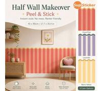 Shein SUPSTICKER 1 pieza Pegatina de pared a media altura con rayas de onda neutra, papel tapiz de PVC impermeable y removible, apto para habitación de niño