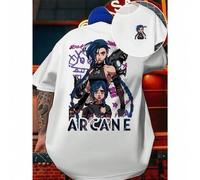 Shein T-shirt con grafica Arcane Jinx , T-shirt da uomo con stampa fronte-retro, alla moda, casual, girocollo, in cotone 220 g/m2 (1 pezzo)