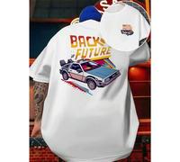 Shein T-shirt con grafica Back Future Car , T-shirt da uomo con stampa fronte-retro, alla moda, casual, girocollo, in cotone 220 g/m2 (1 pezzo)