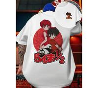 Shein T-shirt con grafica Ranma, maglietta anime , T-shirt da uomo con stampa fronte-retro, alla moda, casual, girocollo, in cotone 220 g/m2 (1 pezzo)
