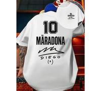 Shein T-shirt con stampa di Maradona da calcio , T-shirt da uomo con stampa fronte-retro, alla moda, casual, girocollo, in cotone 220 g/m2 (1 pezzo)