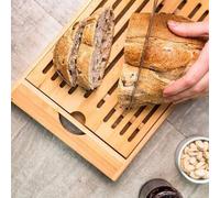 Shein Tabla de cortar pan de bambú con recogedor de migas, bandeja para servir pan, bandeja para hornear, para el hogar, hotel, restaurante, utensilios de c