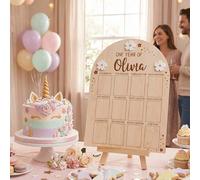 Shein Tablero de fotos personalizado del primer año con nombre personalizado, marco de fotos de hitos de 12 meses de madera con arco floral, recuerdo para l