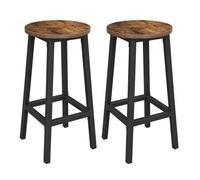 Shein Taburete de Bar, Juego de 2, Silla Redonda, Asiento de Cocina Alto, Marco de Acero, Altura 65 cm, Montaje fácil, Estilo Industrial, marrón rústico y N
