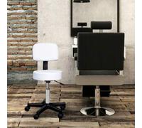 Shein Taburete de trabajo HOMCOM con ruedas y giratorio, altura regulable y respaldo para oficina, color blanco, Φ35 x H72-84