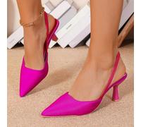 Shein Tacones altos cerrados color rosa rojo de 7 cm, de 2 formas de uso para mujeres. Sandalias de tacón de gatito de punta puntiaguda en color negro. Dios