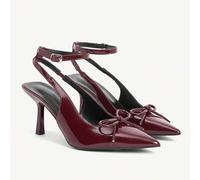 Shein Tacones altos de mujer con punta elegante, romántica y dulce, con tobillera y lazo, color rojo vino, adecuados para citas, té de la tarde y trayectos