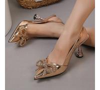 Shein Tacones altos de punta fina para mujer de otoño/invierno decorados con flores de perlas falsas y espalda abierta, elegantes, para fiesta y San Valentí