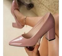 Shein Tacones altos de tacón grueso de color rosa brillante LangMoon, modelo 2026 de nueva llegada y gran - Diseño sexy y versátil cómodo, estilo sexy europ