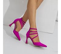 Shein Tacones de mujer con elástico, tacón escultural, funky con correa de tobillo, color neón rojo violeta