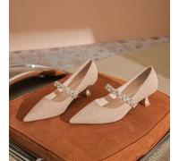 Shein Tacones finos de terciopelo de una sola banda decorados con diamantes, simples y adecuados para el trabajo, le brindan un encanto elegante Elegante di
