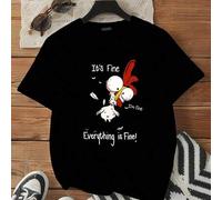 Shein Talla grande Camiseta gráfica con dibujos animados y eslogan "Está bien, estoy bien, todo está bien" Camisetas gráficas para mujer Ropa de verano Negr