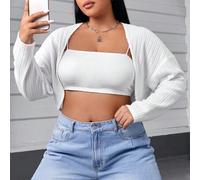 Shein Talla grande Cazadora crop de hombros caídos con parte delantera abierta
