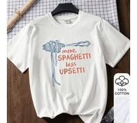 Shein talla grande pasta, menos preocupaciones Camiseta blanca de manga corta 100% algodón con estampado, camiseta gráfica, camiseta de algodón, Año Nuevo C