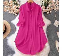 Shein Talla grande Vestido camisero de manga enrollada con botón bajo curvo