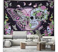 Shein Tapiz con motivo de calavera de mariposa gótica, fase lunar, celestial, neon, boho, arte de pared místico, decoración de guardería, espacios alternati