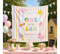 Shein Tapiz de cumpleaños personalizado "One In The Sun", telón de fondo personalizado para fiesta de cumpleaños, pancarta para fiesta de piscina de verano,