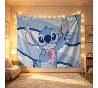Shein Tapiz de Stitch suave de Disney, diseño de Stitch con tema de amor dulce con fondo de pinceladas azules, colgante de pared ligero para una estética cá