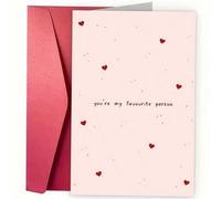 Shein Tarjeta de felicitación minimalista con corazón rojo/rosa y sobre premium, nota de amor "Eres mi persona favorita". Regalo ideal romántico y dulce par