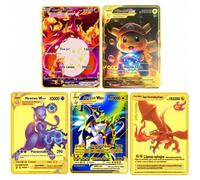 Shein Tarjeta de metal Pokémon de 10,000 puntos con Pikachu, Charizard, Arceus, Mewtwo Vmax GX EX, colección de cartas de anime de batalla - Regalo