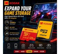Shein Tarjeta Micro SD Original Kodak 32GB 64GB 128GB Tarjeta de Memoria MicroSDXC TF de Alta Velocidad con Adaptador SD, Clase 10 U3 V30 A1 hasta 100MB/S,