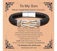 Shein Tarjeta para mi hijo/nieto + Pulsera, Pulsera de cuero PU trenzado para madre e hijo unidos para siempre, para adolescentes y niños, regalo de cumplea