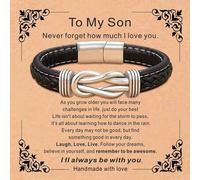 Shein Tarjeta para mi hijo/nieto + Pulsera, Pulsera de cuero trenzado de madre e hijo unidos para siempre, regalos para adolescentes y niños, pulsera inspir