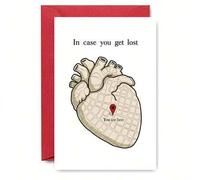 Shein Tarjeta y sobre con mapa anatómico del corazón - Carta de amor con tema médico, con marcador "Usted está aquí", diseño de anatomía del corazón, adecua