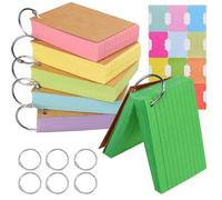Shein Tarjetas de índice, 6/12 piezas/300/600 hojas de tarjetas flash de colores aleatorios con anillos y pegatinas, tarjetas de notas de 3x5 pulgadas, tarj