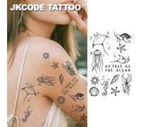 Shein Tatuaje temporal de hierbas con estilo OCEAN MINIMAL - Diseño de tema oceánico, isla - Tortuga, estrella de mar, concha, medusa, playa de verano - Acc