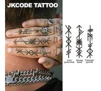 Shein Tatuajes temporales unisex a prueba de agua y de larga duración por 15 días, con diseños de jeroglíficos vikingos antiguos y de paz que significan "Am