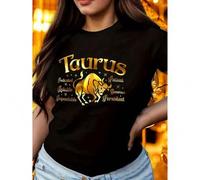 Shein Taurus Zodiac Print, Crew Neck, Short Sleeve, Knit Fabric, Regular Length - Perfect for spring and summer