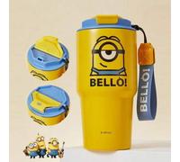 Shein Taza con pajita de acero inoxidable de la serie Minions con tapa, vaso térmico portátil, botella de agua aislada al vacío de gran capacidad de 500ml/1