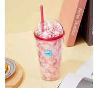 Shein Taza con tapa burbujas de 20oz/600ml de la serie Snoopy, de doble capa con pajita, taza para té, leche, bebidas y café, botella de agua