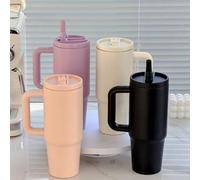 Shein Taza de 40 onzas a prueba de fugas con asa y pajita plegable, taza aislada al vacío de doble pared para bebidas calientes y frías, taza de viaje de es