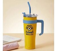 Shein Taza de aislamiento grande de 1600ml/54oz con diseño de Minions, botella de agua portátil con pajita, taza de café de acero inoxidable con asa, tapa y