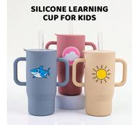 Shein Taza de aprendizaje colorida y linda de silicona para bebé de 210ml, taza de entrenamiento unisex para niños pequeños de 6 meses a 3 años, con asa, pa