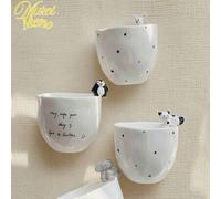 Shein , Taza de café con asa de gato 3D esmaltada linda, Taza de cerámica con conejo trepando, Taza de cerámica de elefant