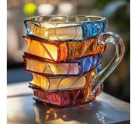 Shein Taza de café con forma de libro 3D/Taza de vidrio con libros apilados - Un regalo para amantes de la literatura, ratones de biblioteca, lectores, escr