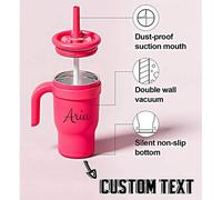 Shein Taza de carro con pajita de 14 onzas de color contrastante personalizada, vaso aislado al vacío de acero inoxidable con asa para niños, estudiantes, m