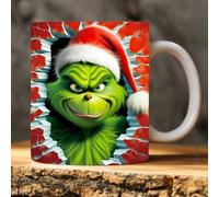 Shein Taza de cerámica con personaje de dibujos animados 3D del Grinch, de color verde y peludo, apta para uso diario en el hogar, taza de agua de oficina,