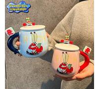 Shein Taza de cerámica oficial auténtica del Jefe Cangrejo de Bob Esponja con tapa - Taza para beber en pareja, regalo de cumpleaños, taza para niñas, taza