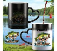 Shein Taza de color cambiante personalizable, taza de pesca personalizada - Nombre/texto personalizado, taza de pesca divertida con diseño de pez saltando -