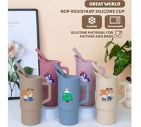 Shein Taza de silicona para beber por sí solo de 210ml/7oz para bebés de 6 meses+: asa única de agarre fácil, modo dual de pajita y pico, a prueba de fugas